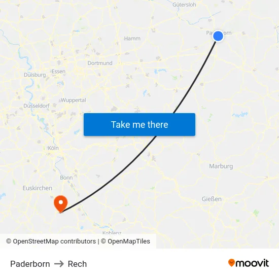 Paderborn to Rech map