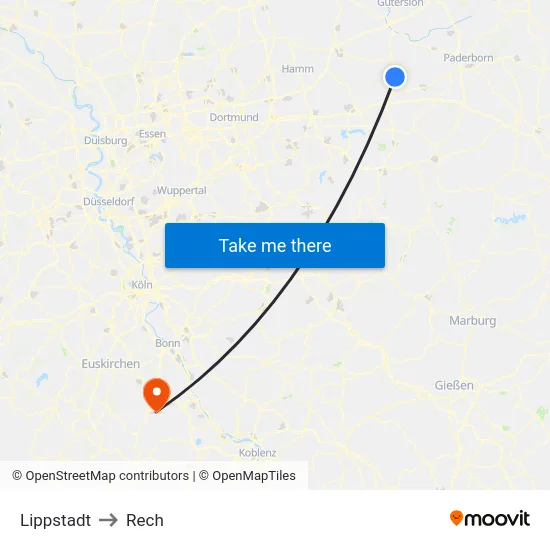 Lippstadt to Rech map