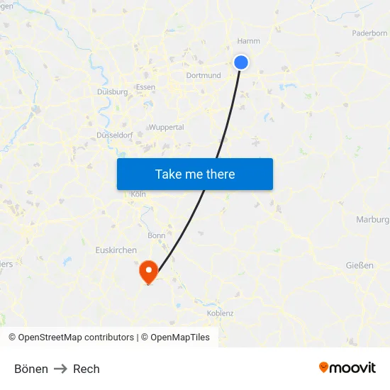 Bönen to Rech map