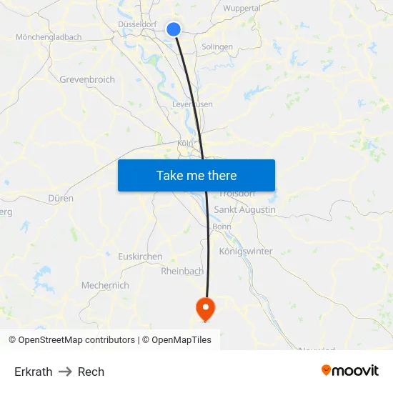 Erkrath to Rech map