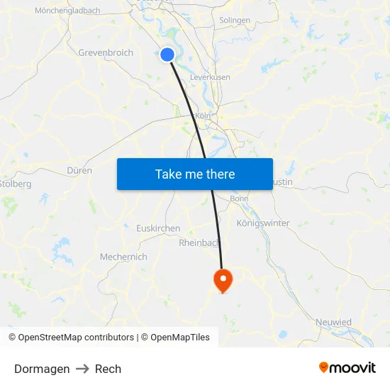 Dormagen to Rech map