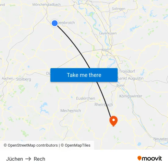 Jüchen to Rech map
