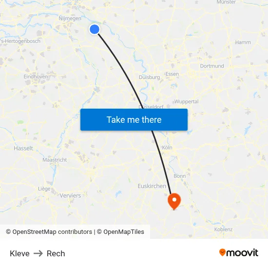 Kleve to Rech map
