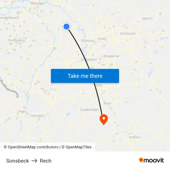 Sonsbeck to Rech map