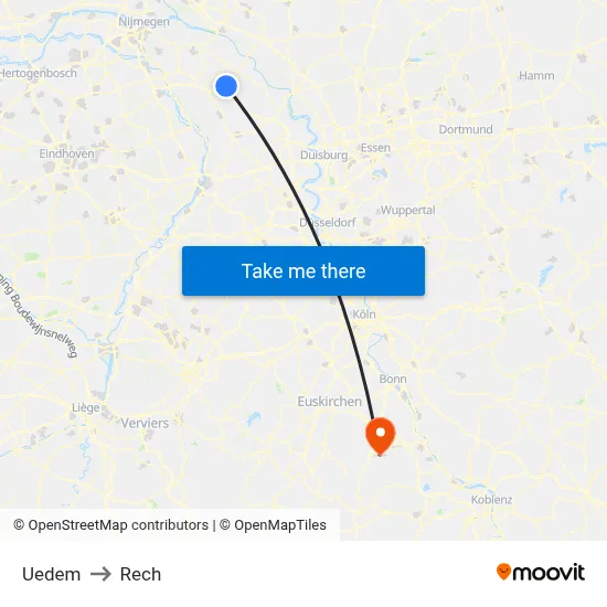 Uedem to Rech map