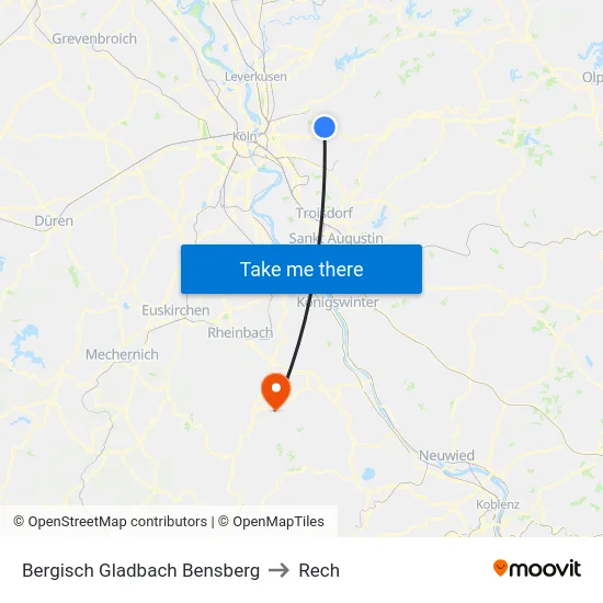 Bergisch Gladbach Bensberg to Rech map