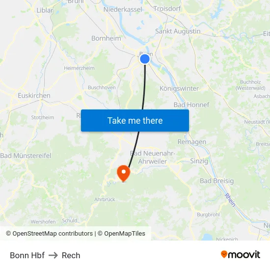 Bonn Hbf to Rech map