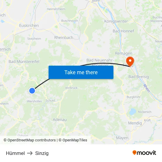 Hümmel to Sinzig map