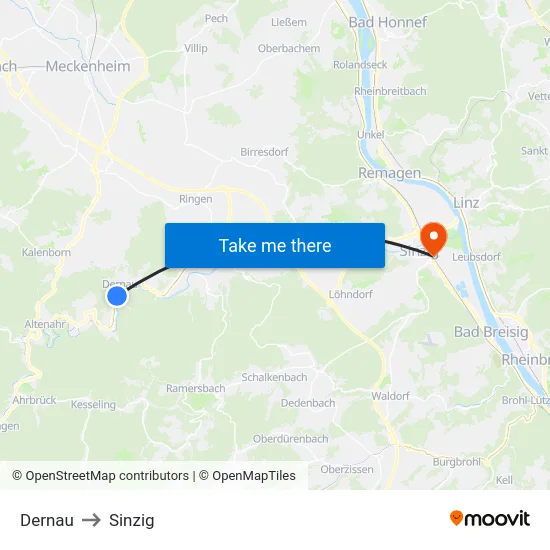 Dernau to Sinzig map