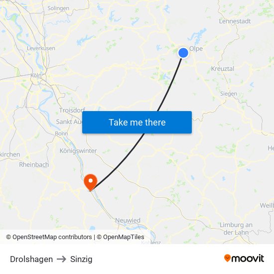 Drolshagen to Sinzig map