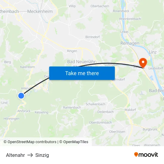 Altenahr to Sinzig map