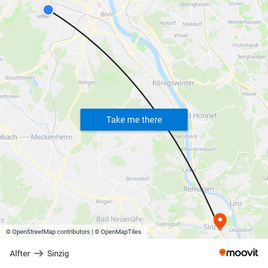 Alfter to Sinzig map