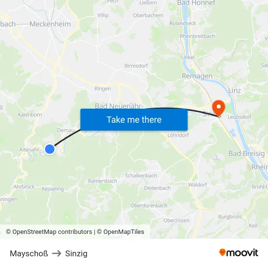 Mayschoß to Sinzig map
