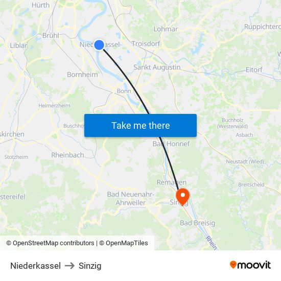 Niederkassel to Sinzig map