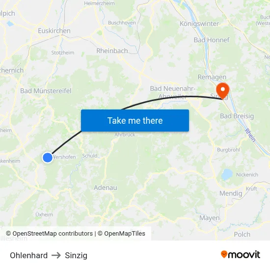 Ohlenhard to Sinzig map