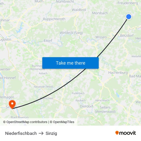 Niederfischbach to Sinzig map