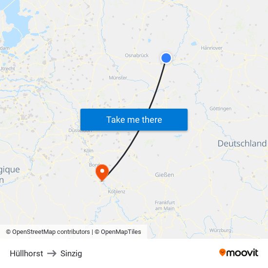 Hüllhorst to Sinzig map