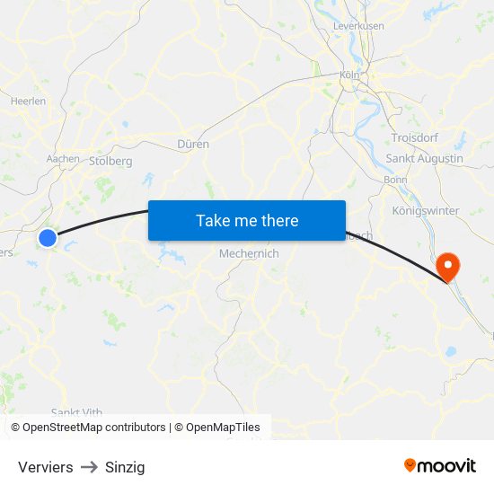 Verviers to Sinzig map