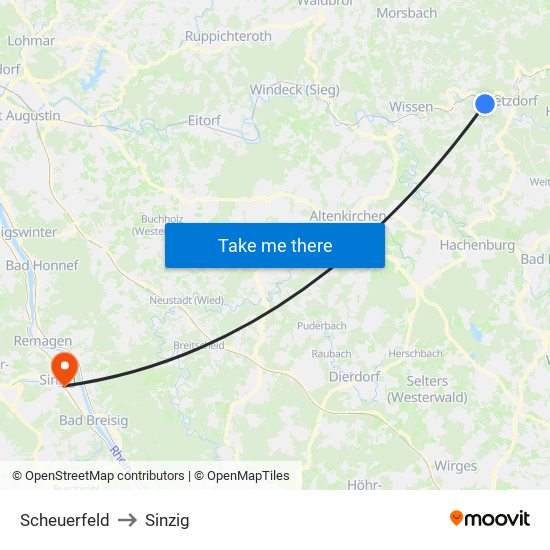 Scheuerfeld to Sinzig map