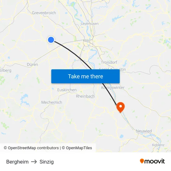 Bergheim to Sinzig map