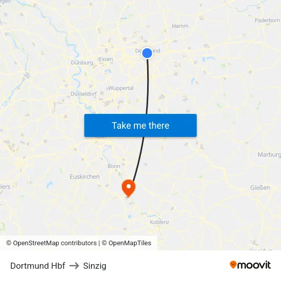 Dortmund Hbf to Sinzig map