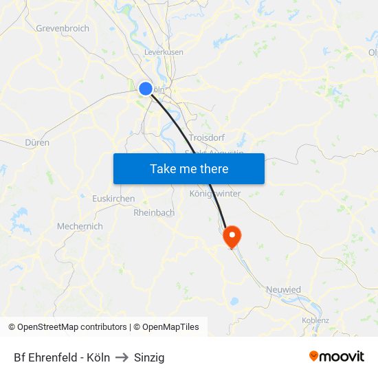 Bf Ehrenfeld - Köln to Sinzig map