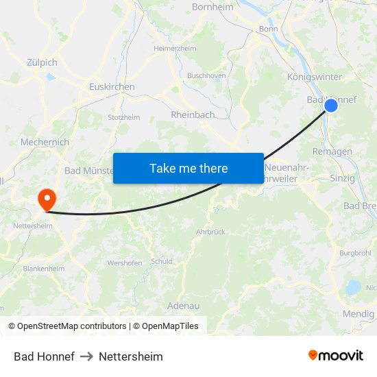 Bad Honnef to Nettersheim map