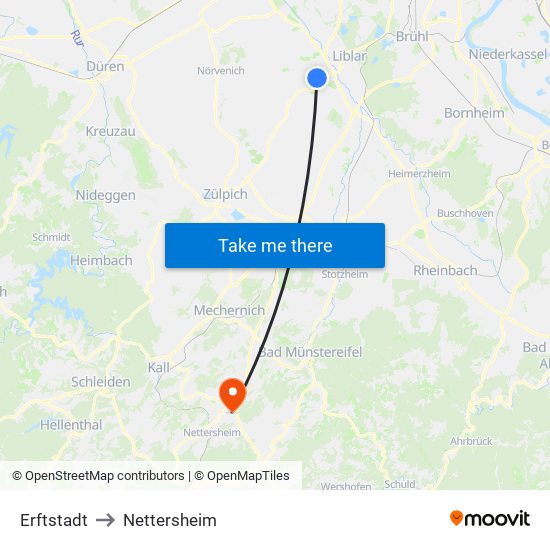 Erftstadt to Nettersheim map