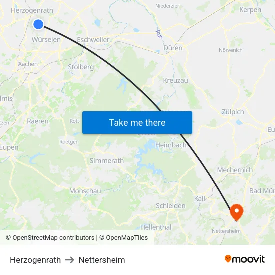 Herzogenrath to Nettersheim map