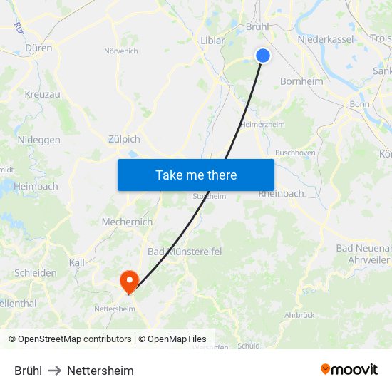 Brühl to Nettersheim map