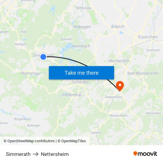 Simmerath to Nettersheim map