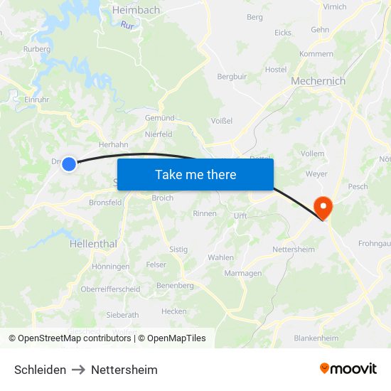 Schleiden to Nettersheim map