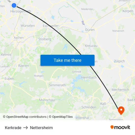 Kerkrade to Nettersheim map