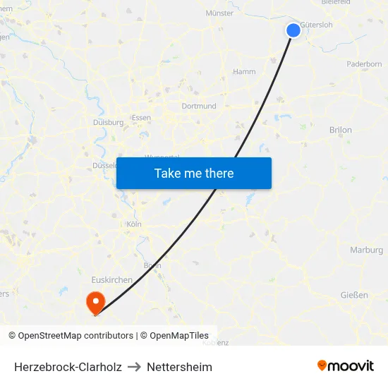 Herzebrock-Clarholz to Nettersheim map