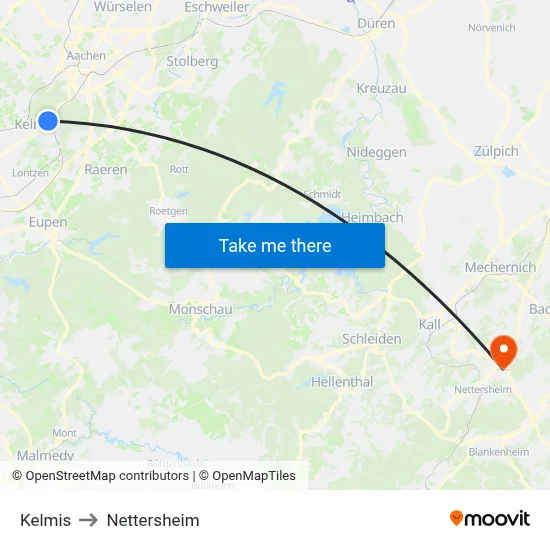 Kelmis to Nettersheim map