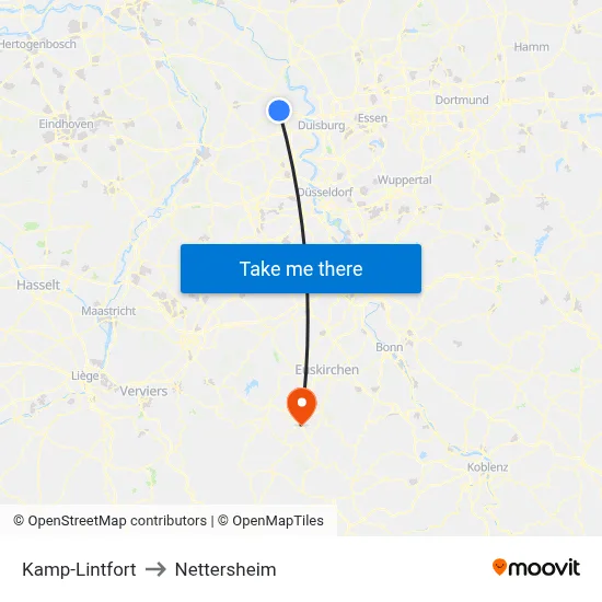 Kamp-Lintfort to Nettersheim map