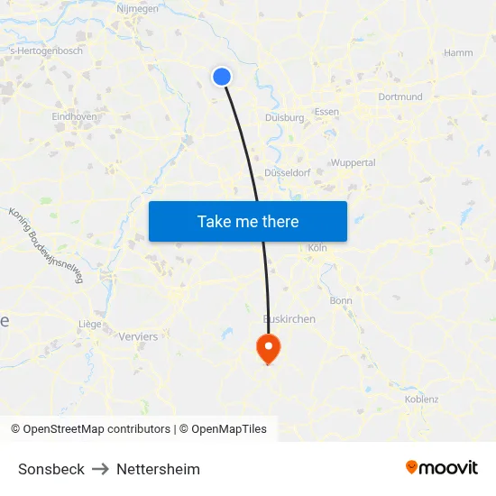 Sonsbeck to Nettersheim map