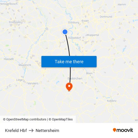 Krefeld Hbf to Nettersheim map
