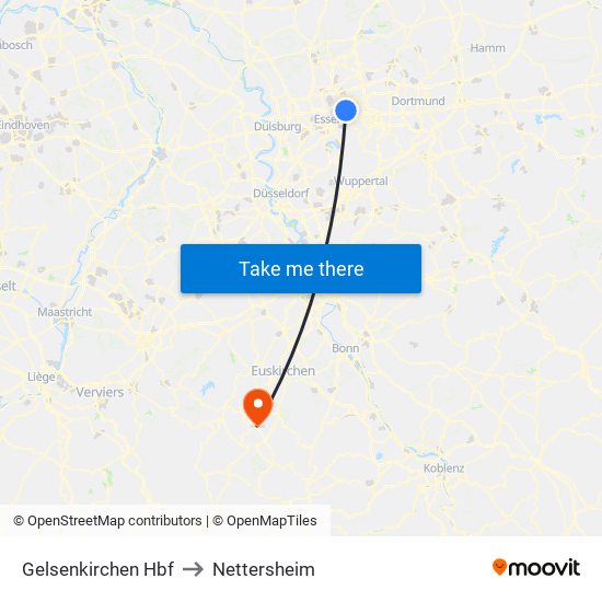 Gelsenkirchen Hbf to Nettersheim map