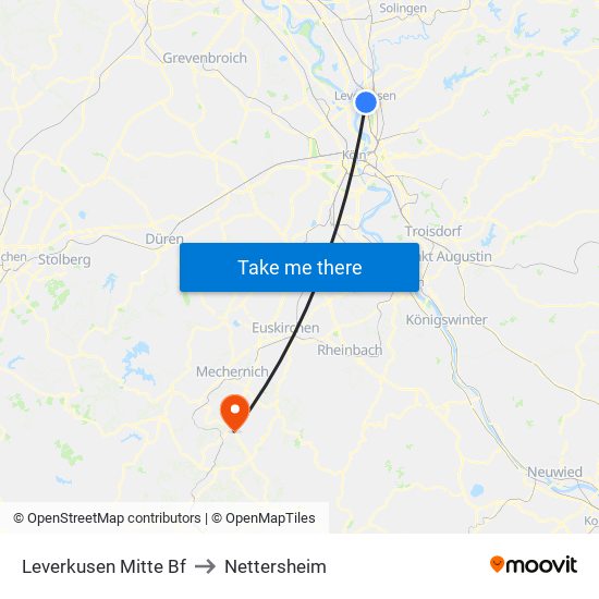 Leverkusen Mitte Bf to Nettersheim map