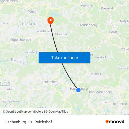 Hachenburg to Reichshof map