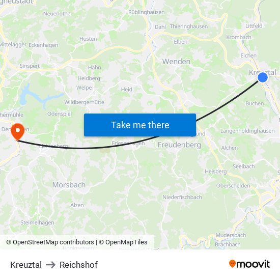 Kreuztal to Reichshof map