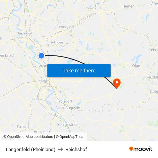 Langenfeld (Rheinland) to Reichshof map