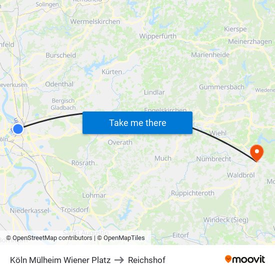 Köln Mülheim Wiener Platz to Reichshof map