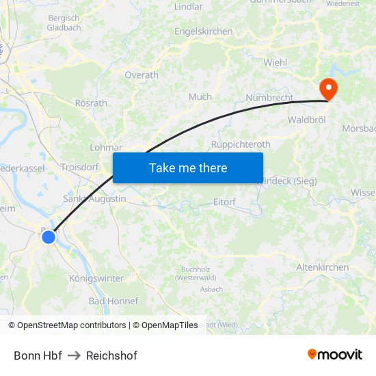 Bonn Hbf to Reichshof map