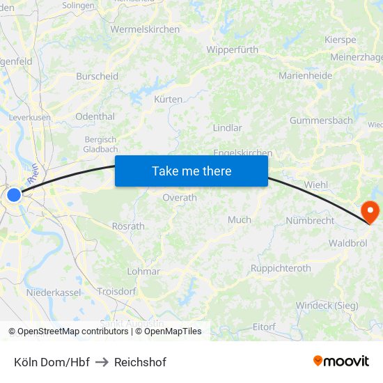 Köln Dom/Hbf to Reichshof map