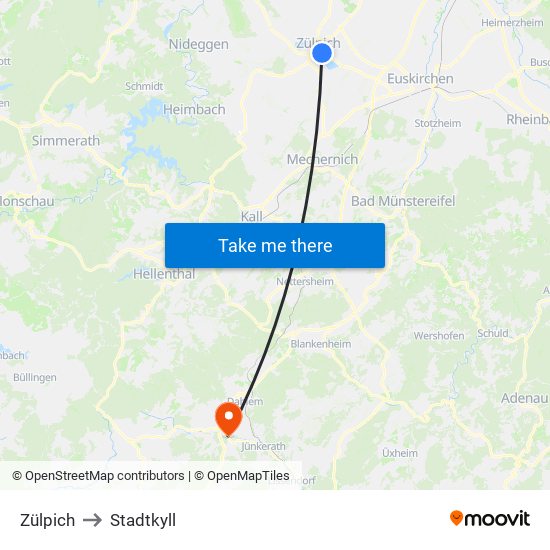 Zülpich to Stadtkyll map