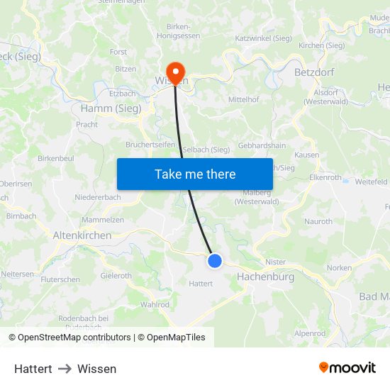 Hattert to Wissen map