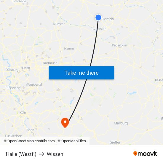 Halle (Westf.) to Wissen map