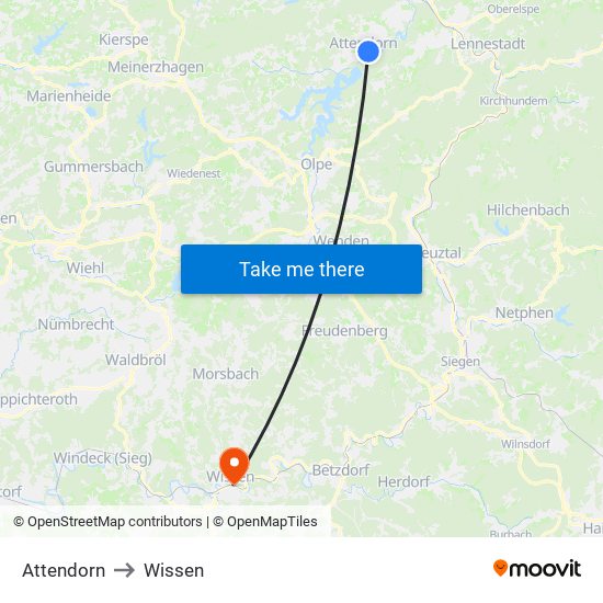 Attendorn to Wissen map